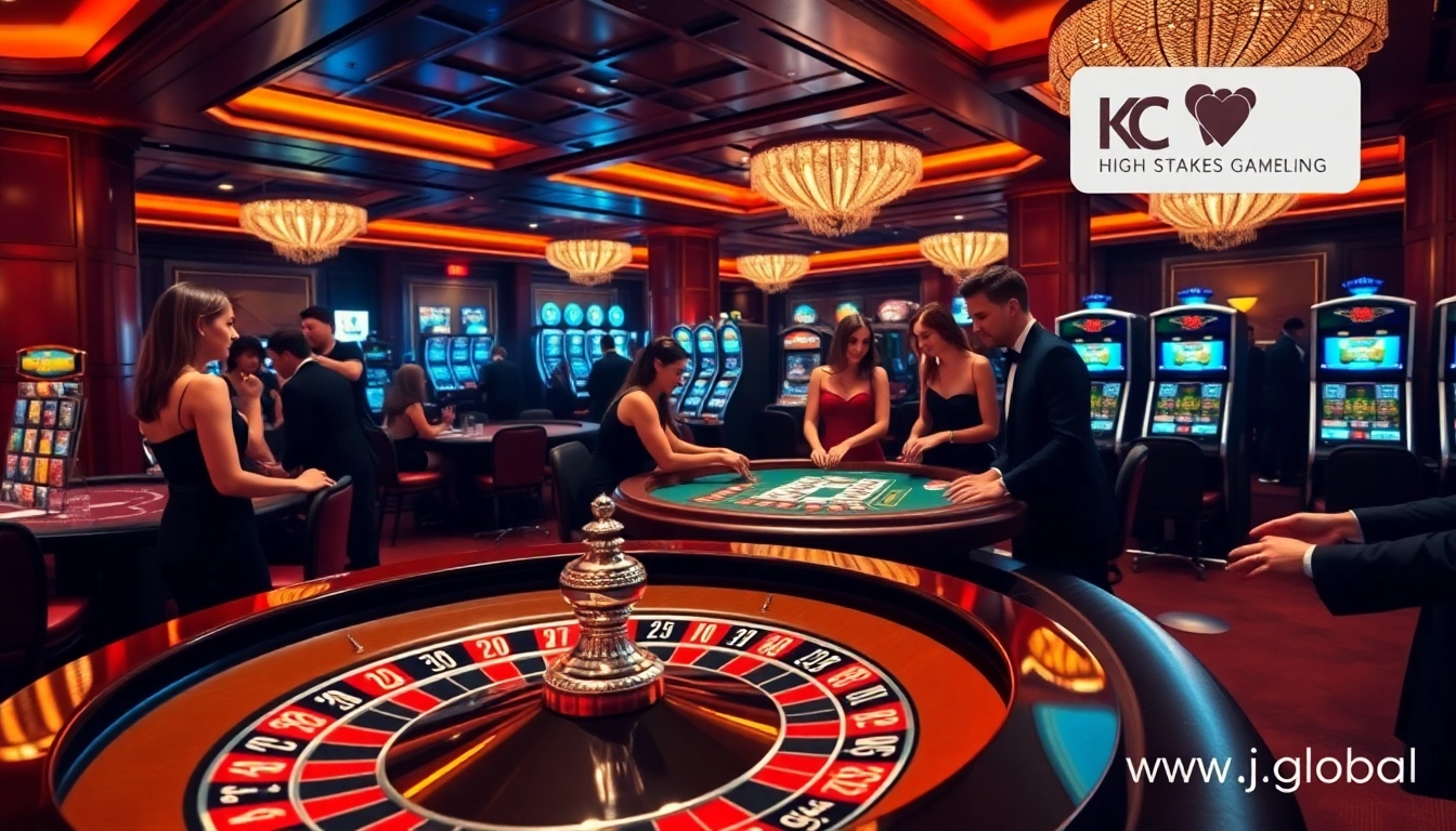 Experience thrilling gaming at www.kjc.global with vibrant casino visuals, poker chips, and roulette excitement.