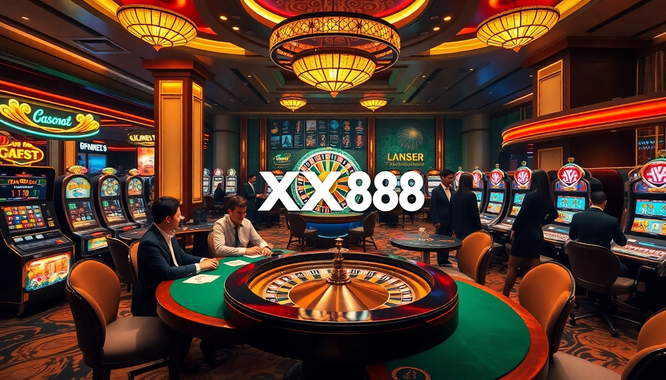Experience the excitement of gambling at XX88 with vibrant casino visuals featuring poker and roulette.