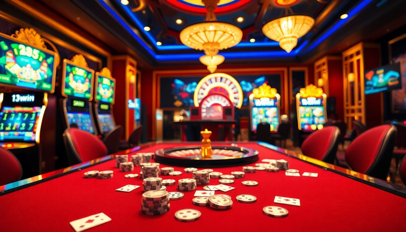 Engaging casino scene highlighting the excitement of the 13win app with vibrant gaming elements.