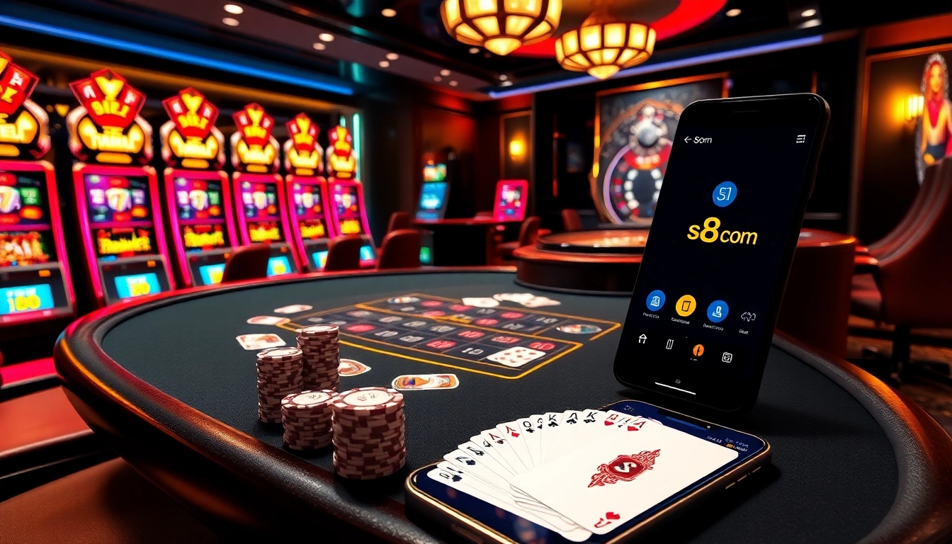 S8com brings excitement to the casino with vibrant slots and a bustling blackjack table.